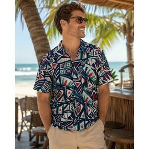 JT Beckett‎ Mens Vintage 90s Abstract Geometric Cotton Button Down Shirt Large